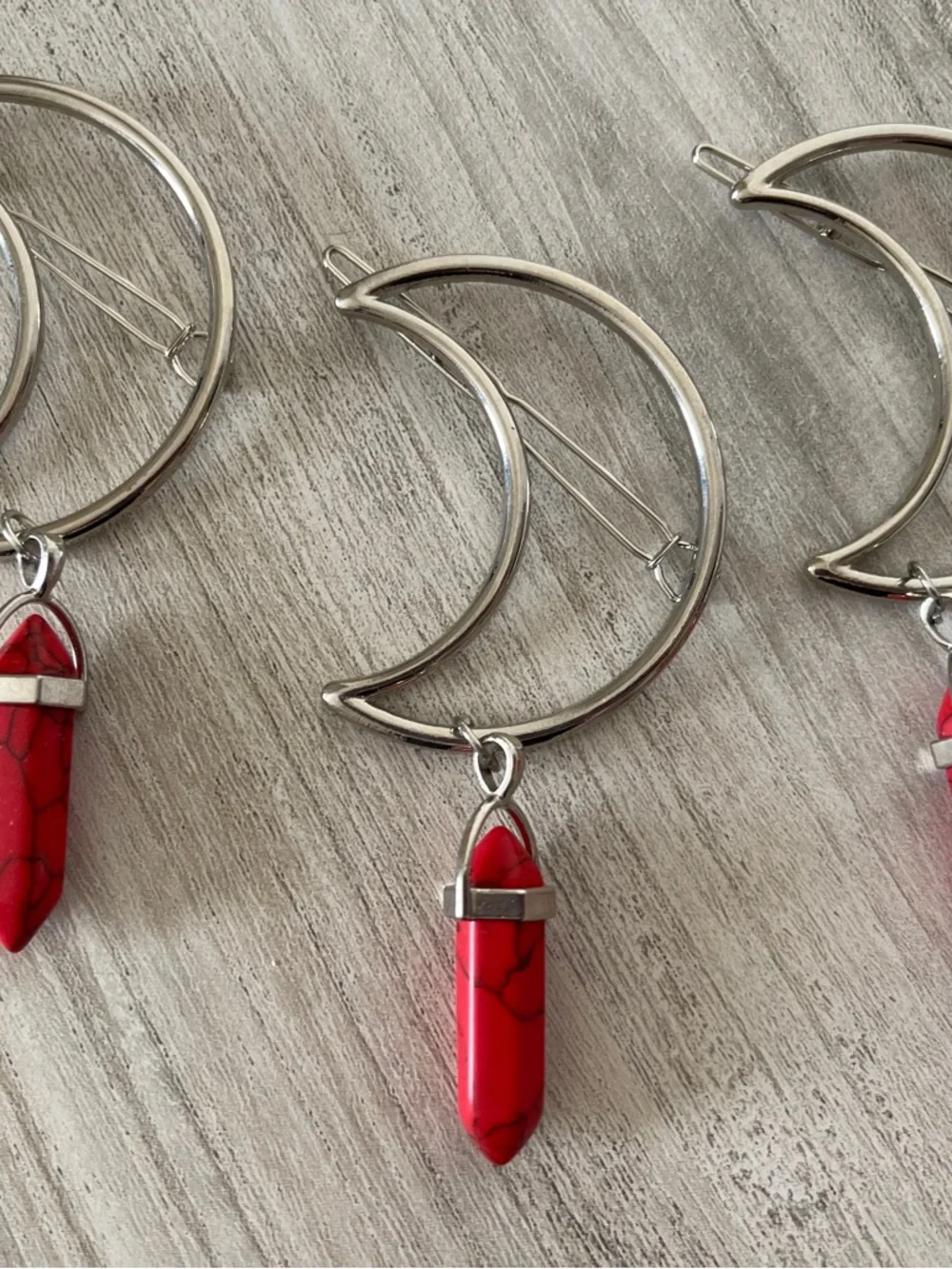 Silver Moon Hair Clip with Red Jasper - Picture 3 of 8